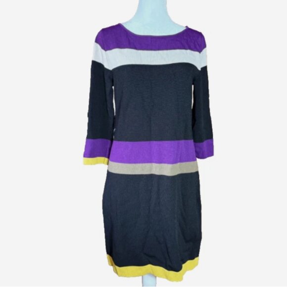 Vintage Nine West Striped Sheath Dress Women’s Size S Purple Black White Yellow - Picture 1 of 8